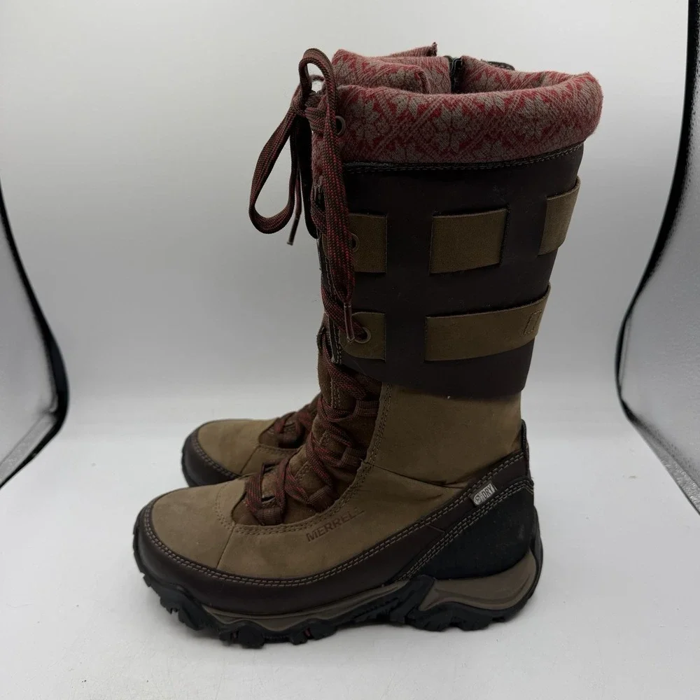 Merrell Polarand Rove Peak Winter Boots Women Sz 8 Brown Leather Waterproof Tall